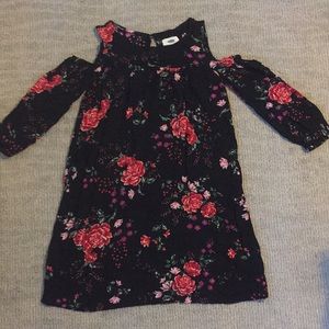 Pink and Black Floral Cold-shoulder Dress